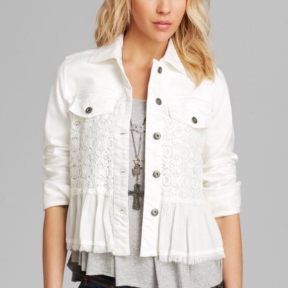 Free People Crochet Ruffle Denim Jacket